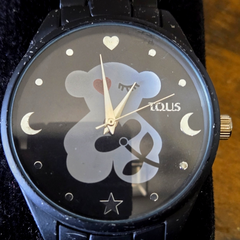 Tous Black and Silver Watch with Bear Motif